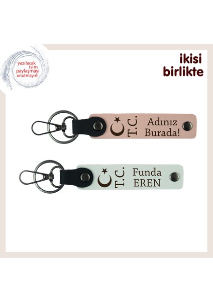 Anlam Yüklü Hatıra Hediye – Ay Yıldız Tc Motifli Kişiselleştirilebilir Anahtarlık, Yavru Ağzı-Beyaz
