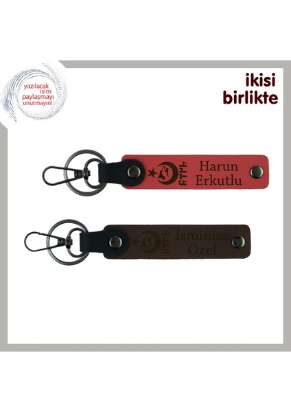 Babaya Değerli Hediye – Ayyıldız Kurt Göktürk Temalı Kişisel Anahtarlık Takımı, Nar Çiçeği-Kahve