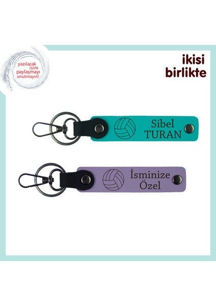 Voleybol Takımı Için Isimli Deri Anahtarlık Seti X2, Kişiselleştirilebilir, Koyu Turkuaz-Mor Menekşe
