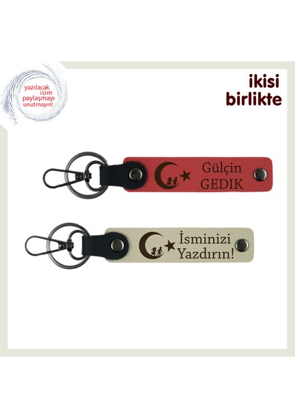 Vatan Temalı Saygı Hediyesi – Çocuk ve Ayyıldız, Isimli Anahtarlık Seti, Nar Çiçeği-S Kahve