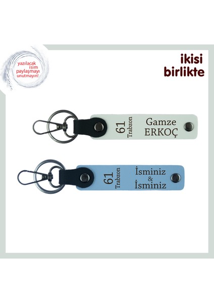 Memleketle Bağlılığı Yansıtan Detay, 61 Trabzon Temalı Deri Anahtarlık Hediyesi, Beyaz-Gök Mavi