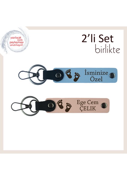 Aile Hatıralarına Eklenecek Sevimli Tasarım, Kalpli Bebek Ayağı Figürlü Deri Set, G Mavi-Yavru Ağzı