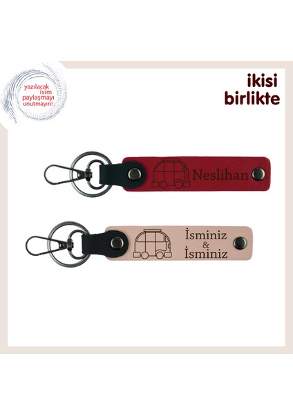 Gezgin Hayata Uyumlu Deri Tasarım , Karavan Temalı Hediyelik Takım Set, Kırmızı-Yavru Ağzı