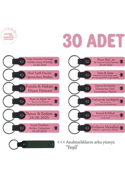 Pembe & Yeşil, Annelere Özel Tüm Kutlamalar Için Isim ve Mesaj Yazılabilen 30' Lu Anahtarlık