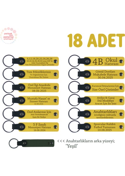 Sarı & Yeşil, Mağaza Personeline Sezon Sonu Hediyesi, 18’li Set, Kişiye Özel Yazılı Deri Anahtarlık