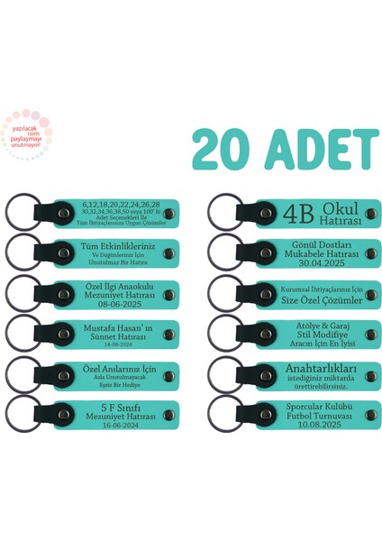 Tüm Sınıfa Aynı Anda Hediye Sunmak Için, 20’li Set, Isim Yazılabilir Deri Hatıra, Turkuaz