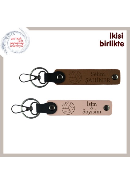 Maç Sonrası Verilebilecek Anlamlı Sürpriz, Voleybol Desenli Deri Anahtarlık Set, A Kahve-Yavru Ağzı