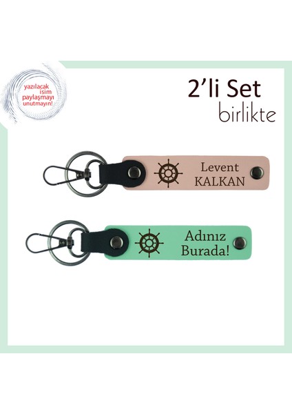 Eşinizin Ruhuna Hitap Eden, Gemi Motifli Deri Anahtarlık Seti, Yavru Ağzı-Açık Yeşil