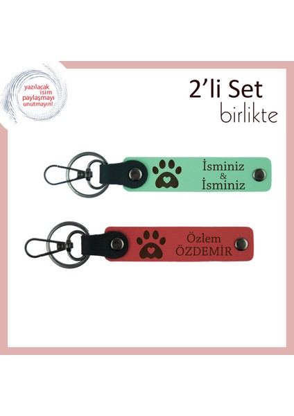 Hayvan Sevgisini Üzerinde Taşımak Isteyenlere, Kalpli Pati Desenli Anahtarlık, Açık Yeşil-Nar Çiçeği