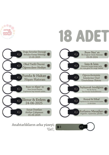 Sınıfça Paylaşılan Anılar Için, 18'li Set, Adınıza Özel Üretim Kişisel Anahtarlık, Beyaz & Gri