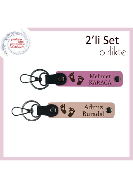 Ilk Doğumun Hatırasını Taşıyan Anlamlı Tasarım, Kalpli Bebek Ayak Tema Anahtarlık, Pembe-Yavru Ağzı