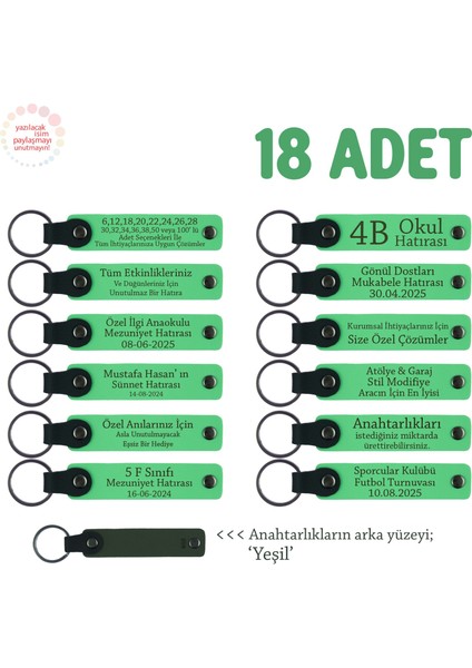 Aile Içinde Ramazan Hatırası Olarak, 18'li Set, Kişiye Özgü Yazılı Deri Anahtarlık, F Yeşil & Yeşil