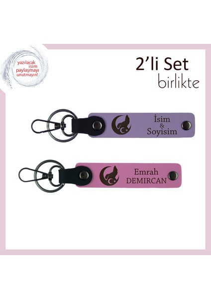 Göktürk Gücünü Taşıyan Deri Anahtarlık – Kişiye Özel Bozkurt ve Ayyıldız Hediye Takımı, Mor-Pembe