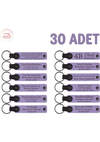 Okul Dönem Sonu Ektinlikleri Için, 30'lu Set, Kişiselleştirilebilir Yazılı Anahtarlık, Mor Menekşe