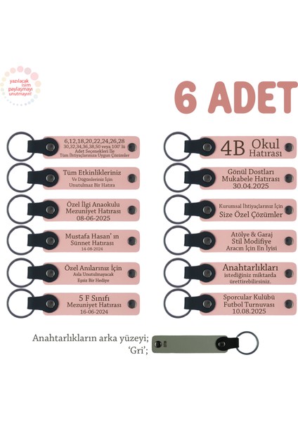 Babalara Özel Günü Için Hediye, Isim ve Özel Mesaj Yazılabilen 6'lı Anahtarlık, Pudra & Gri