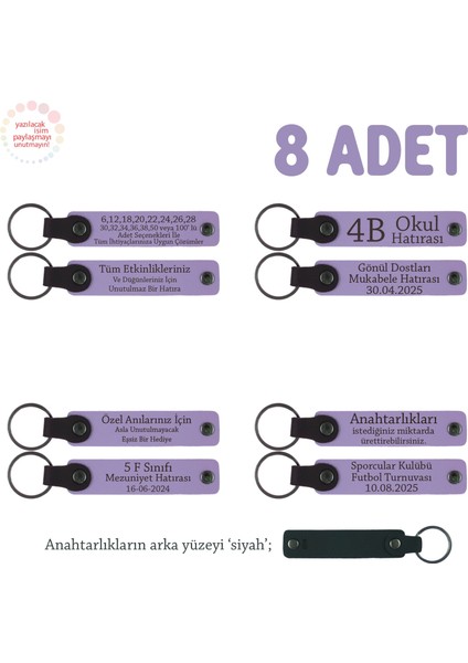 Yeni Doğan Bebek Hediyesi, 8'li Set, Isme Yazılan Deri Hediyelik Anahtarlık, Mor Menekşe & Siyah