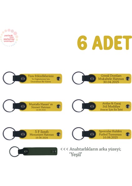 Sarı & Yeşil, Restoran Mutfak Ekibine Özel Hatıra, 6’lı Set, Isim Yazılabilir Deri Anahtarlık