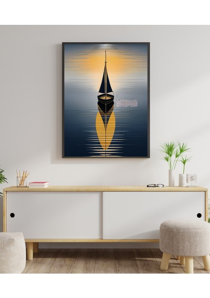 Metal Çerçeveli Gerçek Camlı Tablo Gemi