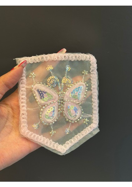 14X11 cm Boncuk Pul Işleme Kelebek Cep Arma Dikiş Aplike