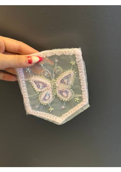 14X11 cm Boncuk Pul Işleme Kelebek Cep Arma Dikiş Aplike modelleri