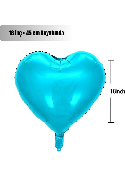 18 Inç Kalp Şeklinde Turkuaz Folyo Balon – Parti ve Doğum Günü Süsü