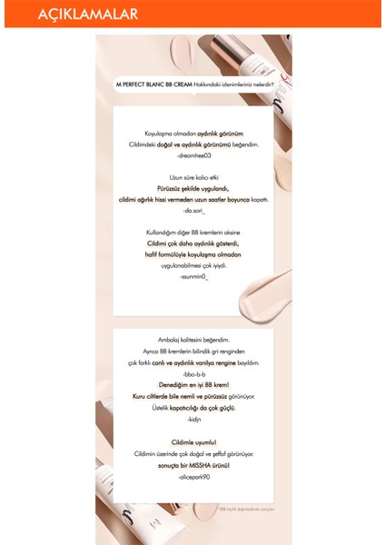 Aydınlatıcı&Ton Eşitleyici Çok Fonksiyonlu BB Krem M Perfect Blanc BB Cream SPF50+/PA++++ 21/Vanilla indirimleri