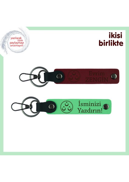 Vatansever Asenalara Özel Armağan – Üç Ayyıldız Desenli, Kişisel Isimli Anahtarlık, Bordo-Yeşil