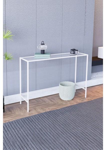 Canvas Metal Dresuar Dekoratif Kahve Köşesi Konsol - Beyaz