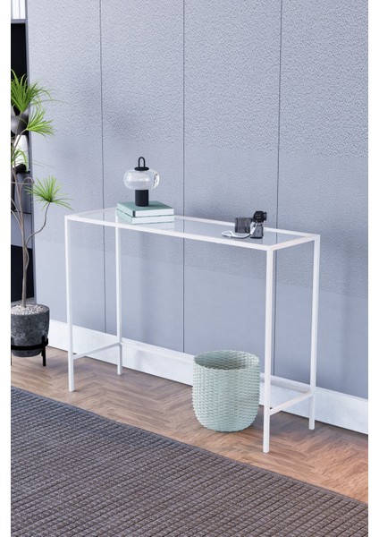 Canvas Metal Dresuar Dekoratif Kahve Köşesi Konsol - Beyaz