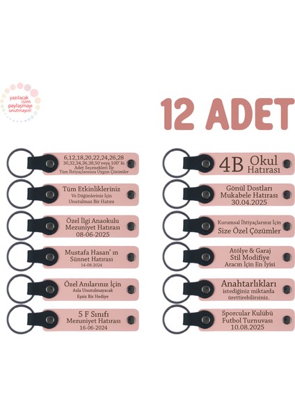 Dönem Sonu Anısı Olarak Hazırlanan, 12’li Set, Kişiye Özgü Deri Hatıra Anahtarlık, Pudra