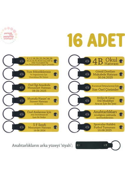 Sarı & Siyah, Okul Gezisi Anısı Olarak Hazırlanan, 16’lı Set, Kişiselleştirilebilir Deri Anahtarlık