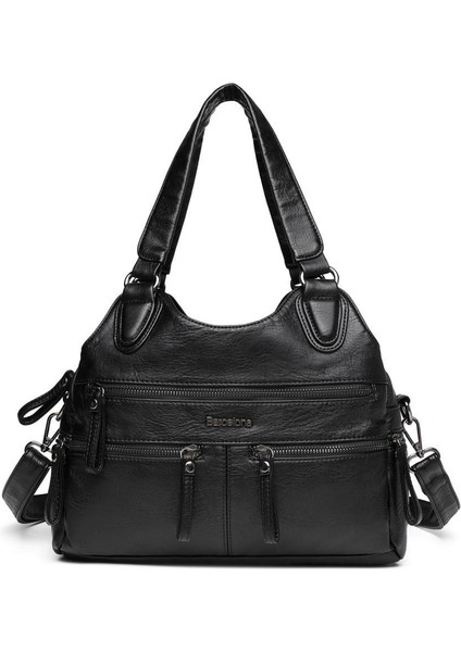 Yıkama Deri Omuz Askılı Kadın Çantası 21K Barcelona 1932