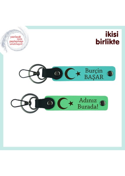 Milli Ruhla Hazırlanmış Romantik Armağan – Sevgiliye Özel Ay Yıldız Anahtarlık Seti, Turkuaz-Yeşil