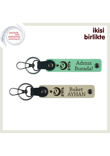 Duyguları Taşıyan Tasarım, Ayyıldız Kurt Göktürk Isimli X2’li Hediye Anahtarlık, Açık Yeşil-S Kahve