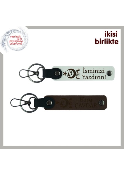 Işe Başlayanlara Hediye, Ayyıldız Kurt Göktürk Temalı Isim Yazılı 2’li Anahtarlık Takım, Beyaz-Kahve