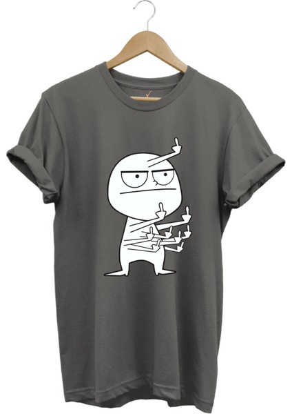 Eğlenceli Komik Orta Parmak Tasarım Baskılı %100 Pamuk Regular Fit T-Shirt