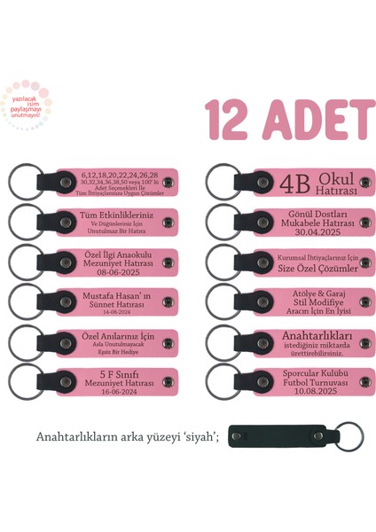 Pembe & Siyah, Kardeşlerden Nişan Töreninde Dağıtılacak, 12'li Set, Isimli Anlamlı Deri Anahtarlık