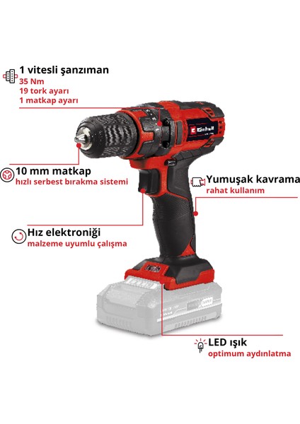 Akülü Vidalama TC-CD 18/35 Li-Solo Power X-Change (Li-Ion, 18 V, 550 dak.-1, 35 Nm, 10 mm mandren, akü ve şarj cihazı dahil değildir) - 4513927