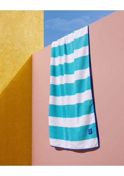 Biasse %100 Pamuk Plaj Havlusu - Beyaz/turkuaz - 70X150 cm