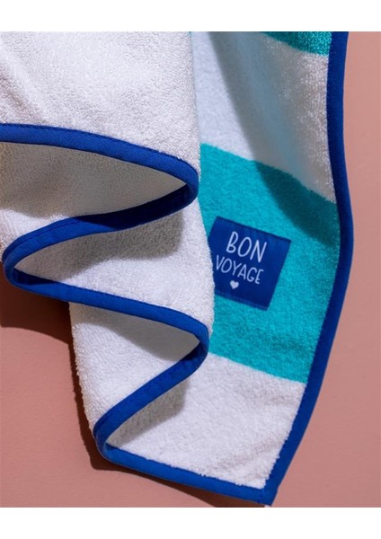 Biasse %100 Pamuk Plaj Havlusu - Beyaz/turkuaz - 70X150 cm fırsatları