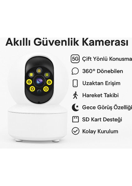 5g Destekli Akıllı Güvenlik Kamerası 360° Döner, Gece Görüşlü, Çift Yönlü Konuşma- Cmr- 23