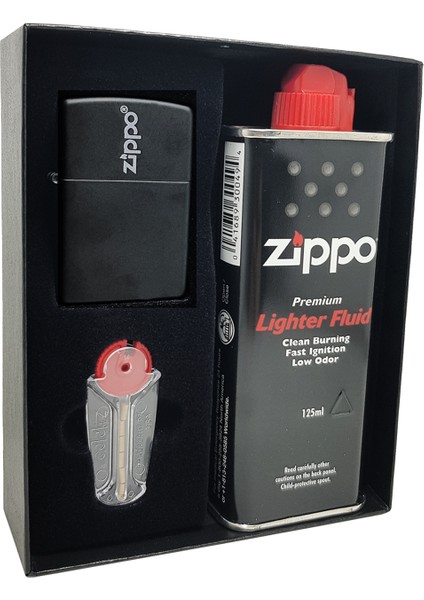 Çakmak Mat Siyah Hediyelik Kutu Benzin Taş Set DU10-079803