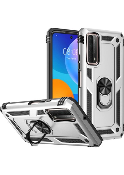 Huawei P Smart 2021 Kılıf Sofya Yüzüklü Silikon Kapak - Gümüş Drstr