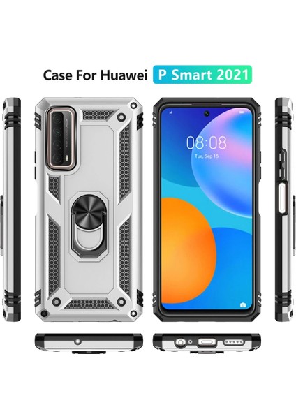Huawei P Smart 2021 Kılıf Sofya Yüzüklü Silikon Kapak - Gümüş Drstr