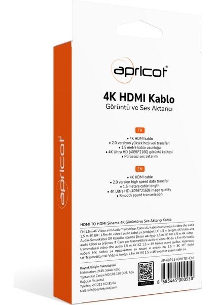 Ap-Hdp1.5 HDMI To HDMI 1.5 Metre 4K Kutulu HDMI Kablo