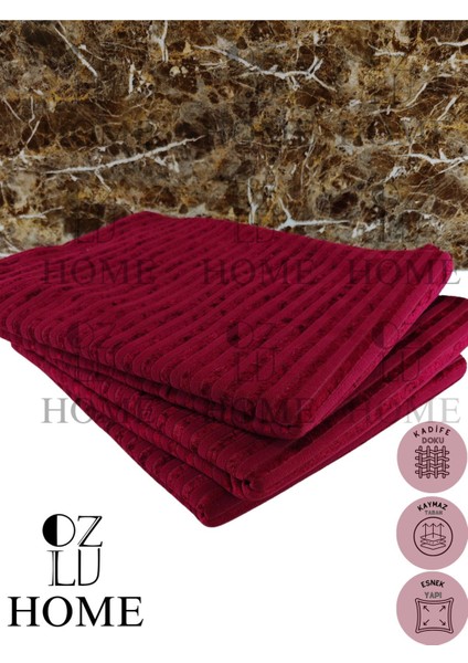 Süngerli Çizgili Yeni Nesil Koltuk Çekyat Örtüsü 170X210 Gofre Desen Bordo Koltuk Şalı Kaymaz Taban