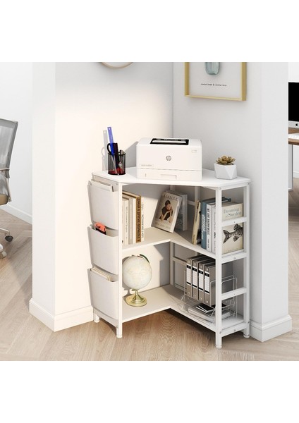 3 Katlı Köşe Yazıcı Masası, USB & Prizli Şarj Istasyonlu, Ayarlanabilir Ayaklı fiyatları