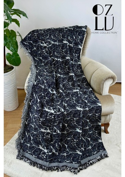 Pamuklu Yeni Nesil Koltuk - Çekyat Örtüsü 170X220 Mermer Desen Siyah Koltuk Şalı