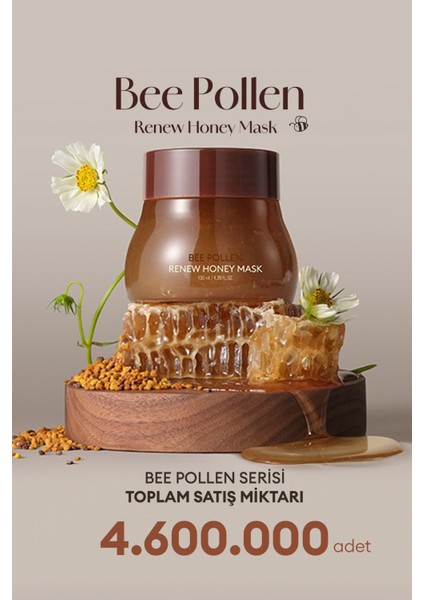 Kuru ve Cansız Ciltlere Arı Poleni İçerikli Nemlendirici Peeling MaskeBee Pollen Renew Honey Mask