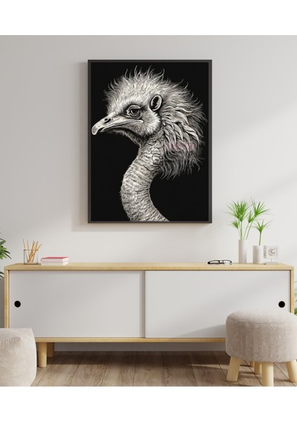 Metal Çerçeveli Gerçek Camlı Tablo Devekuşu